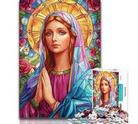 Jigsaw Puzzles for Adults 1000 Pieces Stained Glass Virgin Mary Puzzles,Vibrant And Unique Design Relaxing & Challenging Puzzle Experience (size 38x26cm)