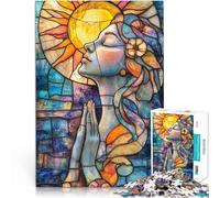 Jigsaw Puzzles for Adults 1000 Pieces Stained Glass Woman Praying Schwierig Schwer Verbessern Sie das Gedächtnis52x38cm