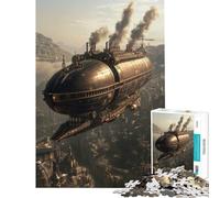 Jigsaw Puzzles for Adults 1000 Pieces Steampunk Airship Over City Family Game Challenging Game Toys Great Gifts for Games Difficult Hard (Size 38x52cm)