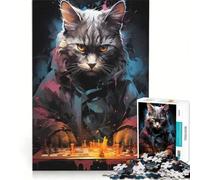 Jigsaw Puzzles for Adults 1000 Pieces Strategic Cat Chess Master, Educational Game, Home Art Decor, for Is Ideal As A Gift 38x52cm
