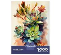 Jigsaw Puzzles for Adults 1000 Pieces Succulents Watercolor Art Adult Jigsaw Hands-on Game Pattern Assembly Challenging To Complete 52x38cm/1000pcs