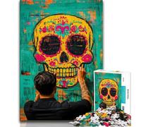 Jigsaw Puzzles for Adults 1000 Pieces Sugar Skull Puzzles for Adults,Stress Reliever Staycation Kill Time Enhance Love between Couples (size 75x50cm)