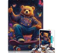 Jigsaw Puzzles for Adults 1000 Pieces Teddy Bear Skateboarding 1000 Piece Jigsaw,Fun Games Every Piece Is Unique - Challenging Family Fun Game 50x75cm