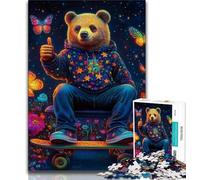 Jigsaw Puzzles for Adults 1000 Pieces Teddy Bear Skateboarding,Challenging Game Toys for Is Ideal As A Gift for The Whole Family 75x50cm