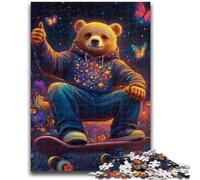 Jigsaw Puzzles for Adults 1000 Pieces Teddy Bear Skateboarding Puzzles for Teenagers,Challenging Game Gifts for Is Ideal As A Gift for The Whole Family (38x26cm)