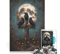 Jigsaw Puzzles for Adults 1000 Pieces Three Ravens on Cross with Moon Hands-on Game Difficult And Challenge Artists' Collection Fine Arts 38x52cm