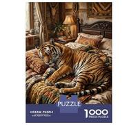 Jigsaw Puzzles for Adults 1000 Pieces Tiger Sleeping on A Bed Jigsaw for Adults Relax Games Hand Speed Race Challenging Game Gifts 70x50cm/1000pcs