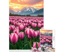Jigsaw Puzzles for Adults 1000 Pieces Tulip Fields at Sunset Educational Game Tough Challenge Toy Wall Decor Improving Love between Couples (26X38cm)