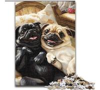 Jigsaw Puzzles for Adults 1000 Pieces Two Pugs, Family Game Stress Reliever Difficult Challenge A Work of Art for Ages 14+ (Size 26x38cm)