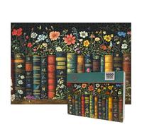 Jigsaw Puzzles for Adults 1000 Pieces, Vintage Floral Bookshelf Puzzle, Botanical Book Spine Jigsaw for Book Lovers, Mindful Relaxation & Cottagecore Wall Art Decor, Bookish Floral Puzzle Gift