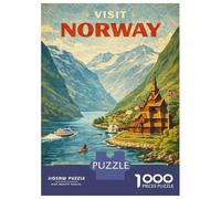 Jigsaw Puzzles for Adults 1000 Pieces Visit Norway Vintage Travel Teenager Puzzles Brain Teaser Game Enhance Memory Fun Activities at Home 38x26cm/1000pcs