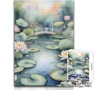 Jigsaw Puzzles for Adults 1000 Pieces Water Lily Pond Bridge Impossible Game Precision Cutting Secret Santa Gifts Size 38x52cm