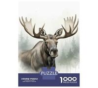 Jigsaw Puzzles for Adults 1000 Pieces Watercolor Moose in Forest Jigsaw Puzzle Relaxing Games Precision Cutting Unique Birthday And Xmas Gifts 70x50cm/1000pcs