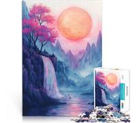 Jigsaw Puzzles for Adults 1000 Pieces Waterfall and Giant Moon Stressabbau Wanddekoration Einzigartige Geburtstags- und Weihnachtsgeschenke38x26cm