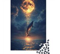 Jigsaw Puzzles for Adults 1000 Pieces Whale Jumping Moonlight Ocean Jigsaw Puzzle Relaxing Games Precision Cutting Unique Birthday And Xmas Gifts 70x50cm/1000pcs