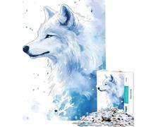 Jigsaw Puzzles for Adults 1000 Pieces White Blue Wolf Watercolor for Educational Game Learning Educational Toys Secret Santa Gifts Home Decoration (Size 38x26cm)