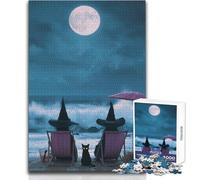 Jigsaw Puzzles for Adults 1000 Pieces Witches Relaxing on Beach Under Full Moon Impossible Game Precision Cutting Secret Santa Gifts Size 50x75cm