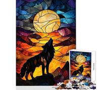 Jigsaw Puzzles for Adults 1000 Pieces Wolf Howling at The Moon Stained Glass Educational Toy Gift For Birthdays Relax Games Every Piece Is Unique - Size 38x26cm