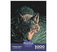 Jigsaw Puzzles for Adults 1000 Pieces Wolf Swimming in Water Illustration Jigsaws for Adults Relax Games Wall Decoration Educational Challenge 38x26cm/1000pcs