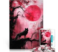 Jigsaw Puzzles for Adults 1000 Pieces Wolf Under Red Moon Herausfordernd Schwierig Geeignet für die Schreibtischdekoration75x50cm