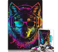 Jigsaw Puzzles for Adults 1000 Pieces Wolf with Headphones 1000 Piece Puzzle,Vibrant And Unique Design Relaxing & Challenging Puzzle Experience 26x38cm