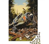 Jigsaw Puzzles for Adults 1000 Pieces Wrecked Military Aircraft in Forest Jigsaw Puzzle Relaxing Games Precision Cutting Unique Birthday And Xmas Gifts 52x38cm/1000pcs