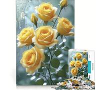 Jigsaw Puzzles for Adults 1000 Pieces Yellow Roses with Water Droplets Brain Teaser Game For Family Fun Improving Love between Couples 38x26cm