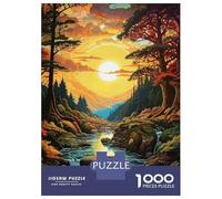 Jigsaw Puzzles for Adults 1000 Pixelated Sunset River Landscape Jigsaw for Adults Relaxing Games Presents for Women Challenging To Complete 38x26cm/1000pcs