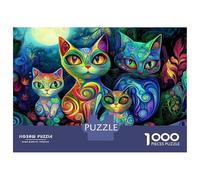 Jigsaw Puzzles for Adults 1000 Psychedelic Cats Art Print Jigsaws for Adults Relaxing Games Stress Reliever Challenging To Complete 52x38cm/1000pcs