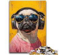 Jigsaw Puzzles for Adults 1000 Pug Listening to Music Teenager Jigsaw,Family Activity Fun at Home Activities, Birthday Present,Travel Gifts (50x75cm)