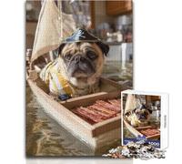 Jigsaw Puzzles for Adults 1000 Pug Pirate Sailing with Bacon Ideal for Quiet Relaxing Moments Clean Uniform Cut Leisure Toy Size 50x75cm