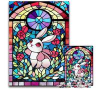 Jigsaw Puzzles for Adults 1000 Rabbit Stained Glass StyleWooden Jigsaw Puzzles for Adults Interactive Family Game Brain Challenge Educational Toy 1000 PCS(75x50cm)