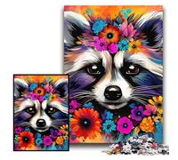 Jigsaw Puzzles for Adults 1000 Raccoon Wearing Flowers Jigsaw Puzzle 1000 Pieces Challenging Brain Teaser for Teenagers, Perfect for Home Decor Or Gift Size 26x38cm