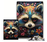 Jigsaw Puzzles for Adults 1000 Raccoon Wearing Flowers Jigsaw Puzzles 50x75 cm Perfect for Birthday, Christmas