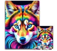 Jigsaw Puzzles for Adults 1000 Rainbow Siberian Husky Wooden Puzzles Perfect for Family Fun on Christmas Thanksgiving BirthdaysEaster 1000 PCS(75x50cm)