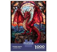 Jigsaw Puzzles for Adults 1000 Red Dragon Stained Glass Adult Jigsaw Puzzle Toy Wall Decor Difficult Challenge Educational Challenge 52x38cm/1000pcs