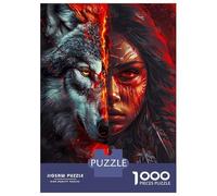 Jigsaw Puzzles for Adults 1000 Red Native American Wolf Adult Jigsaw Puzzle Toy Wall Decor Difficult Challenge Educational Challenge 70x50cm/1000pcs