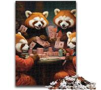 Jigsaw Puzzles for Adults 1000 Red Panda Playing Poker Teenager Puzzles,Challenging Game for Is Ideal As A Gift for The Whole Family (26x38cm)