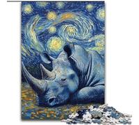Jigsaw Puzzles for Adults 1000 Rhino Starry Sky Made of Wood, for Teenagers Age Group 14+, Home Decor 50x75cm DIY Art Decor