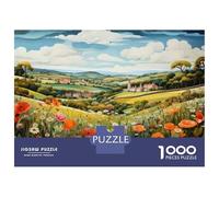 Jigsaw Puzzles for Adults 1000 Rural Landscape with Poppy Field Jigsaws for Adults Relaxing Games Stress Reliever Challenging To Complete 38x26cm/1000pcs