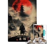 Jigsaw Puzzles for Adults 1000 Samurai Solitude Red Moon Fun at Home Activities, Home Art Decor Practical Game for And from 14 Years And over (38x52cm)