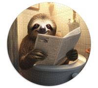 Jigsaw Puzzles for Adults 1000 Sloth Reading Newspaper 1000 Pieces Round Puzzle Gifts Family Interactive Game, Brain Teaser Gift, Educational Toy 67.5x67.5cm