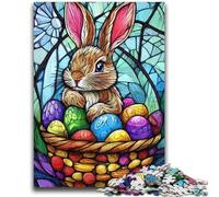 Jigsaw Puzzles for Adults 1000 Stained Glass Easter Bunny Puzzles for Adults,for Educational Game Challenge Toy Birthday Present, Gifts, Wall Art (26x38cm)