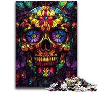 Jigsaw Puzzles for Adults 1000 Stained Glass Skull Jigsaw,Stress Reliever Difficult Challenge Suitable for Desktop Decoration (50x75cm)