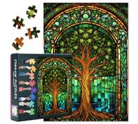 Jigsaw Puzzles for Adults 1000 Stained Glass Tree of Life, Difficult Challenging Puzzles for Adults Fantasy Green Art, Family Educational Game & Unique Living Room Decor Gift (27.5"x19.7")