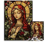 Jigsaw Puzzles for Adults 1000 Stained Glass Virgin Mary Cardboard Puzzles Fun Games, Is Ideal As A Gift for The Whole Family for for Age 14 26X38CM
