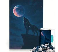 Jigsaw Puzzles for Adults 1000 Starry Wolf Howling at A Colorful Moon, Family Game, Improve Memory, Deal As Gifts for The Whole Family 50x75cm