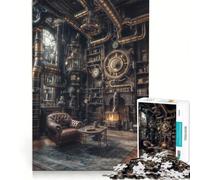 Jigsaw Puzzles for Adults 1000 Steampunk Library Interior with Armchair, Family Game, Improve Memory, Deal As Gifts for The Whole Family 38x26cm