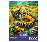 Jigsaw Puzzles for Adults 1000 Sunflower Cat Art Print Jigsaw for Adults Relaxing Games Pattern Assembly Gifts for Friends And Family 70x50cm/1000pcs