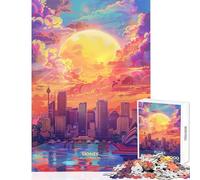 Jigsaw Puzzles for Adults 1000 Sunset in Sidney Australia Toy Wall Decor Secret Santa Gifts Relaxing Games Artists' Collection, Fine Arts Size 50x75cm